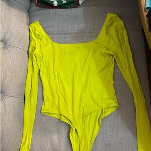 lululemon wundermost bodysuit - square neck - thong cut - green/yellow - size S
